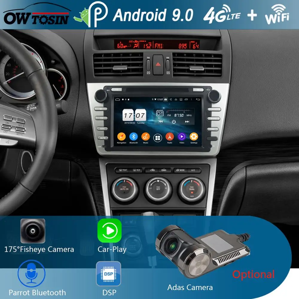 Автомобильный DVD плеер 8 дюймов IPS ядер 4 Гб ОЗУ + 64 ПЗУ Android 9 0 GPS навигатор для Mazda6