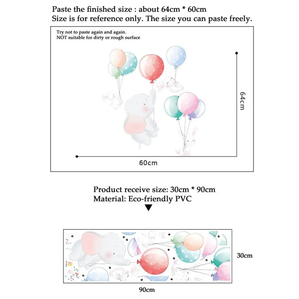 

Home Decoration Mural Living Room Nursery Stickers Cartoon Balloon Elephant Bunny Wall Sticker Kids Baby Room Bedroom Wallpaper