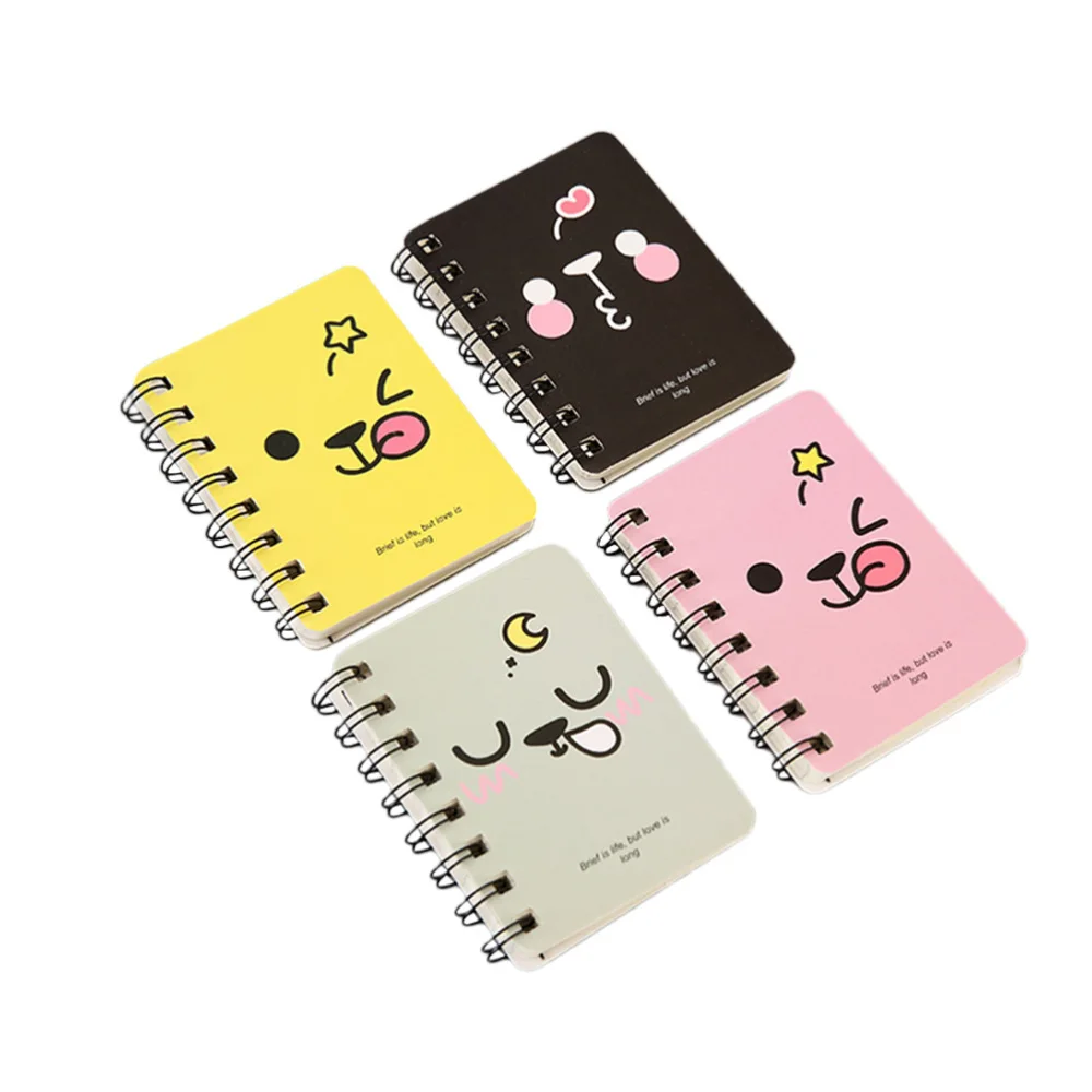 

4pcs Mini Cartoon Mini Notebook Diary Book Portable Notepad Pocket Travel Journal Notebook (+ Yellow + Gray + Black)