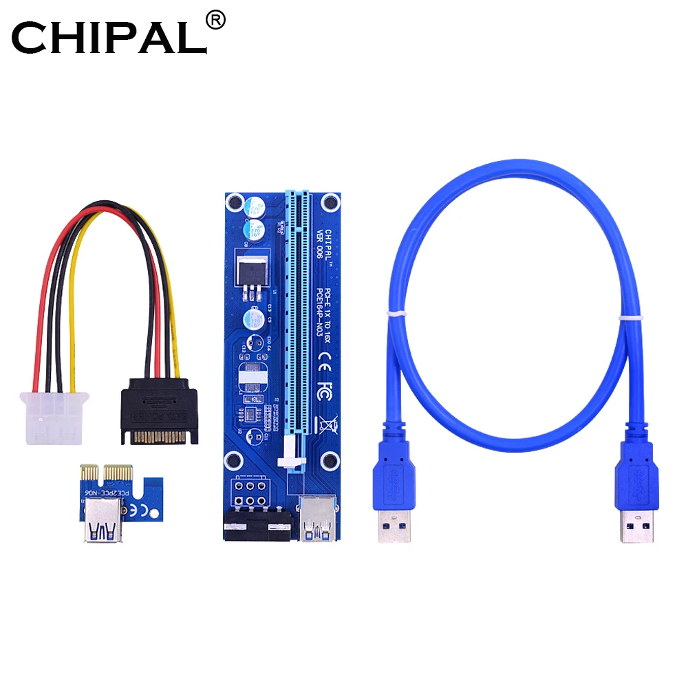 CHIPAL VER006 PCIE PCI E Райзер карта Express 1x до 16x расширитель USB 3 0 адаптер SATA к 4Pin питание для
