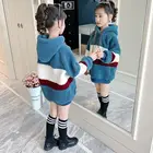 Для маленьких девочек; Сезон осень-зима; Теплые Harajuku Толстовка с капюшоном в полоску личность контраст Цвет свободного кроя, детская одежда