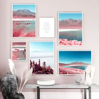 pink flamingo mountain ocean quote wall art canvas painting nordic posters and prints wall pictures for living room home decor