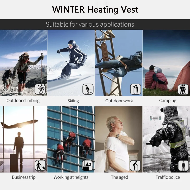 

NEW Men Heated Vest USB Rechargeable Heater Winter Heating Jacket Hunting Hiking Camping Coat Warmer Sports Hooded