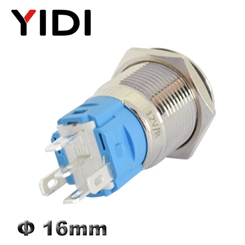 16mm LED Illuminated Flat Metal Push Button Switch on Off Latching 1NO1NC Momentary 12V 220V Red Green Blue Amber Led Switch