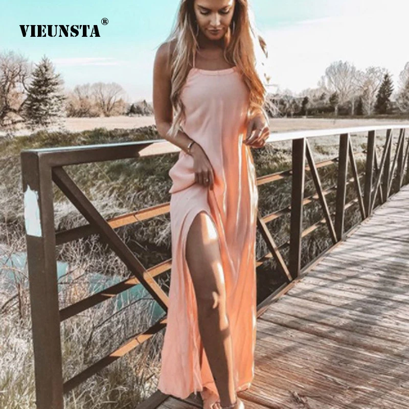 VIEUNSTA летнее сексуальное платье с низким вырезом на спине длинное Для женщин