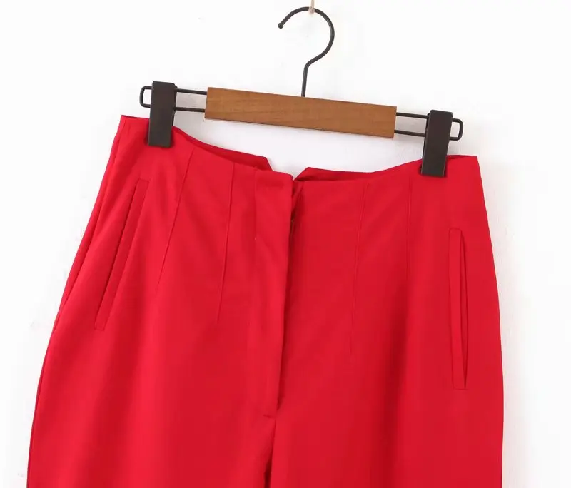 2019 женские стильные однотонные красные прямые брюки повседневные до щиколотки