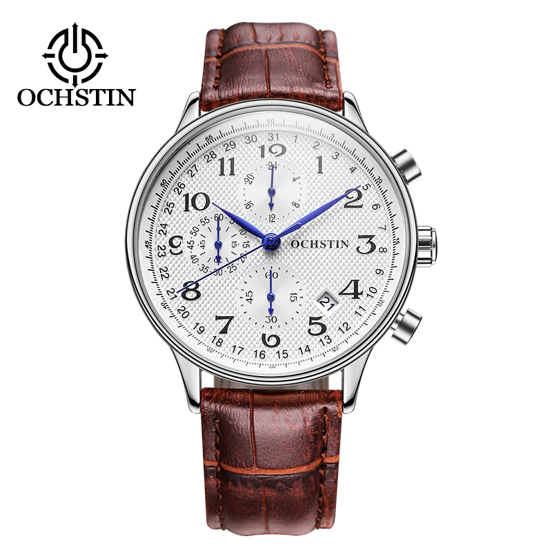 OCHSTIN Top Luxury Brand Men Business Rose Watches Chronograph Waterproof Quartz Analog Wristwatch Male Clock Relogio Masculino - Цвет: 050C-SilverWhite