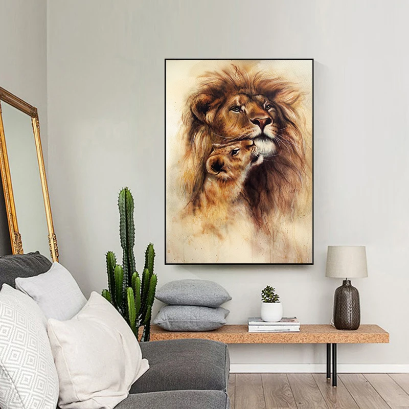 Абстрактные животные львица и ее ребенок куб MUTU холст живопись плакаты принты