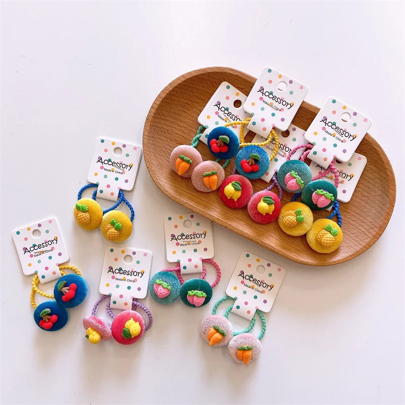 

2PCS Cloth Fruit Kids Elastic Hair Bands Cute Children Hair Ties Girls Hair Accessories Baby Headdress