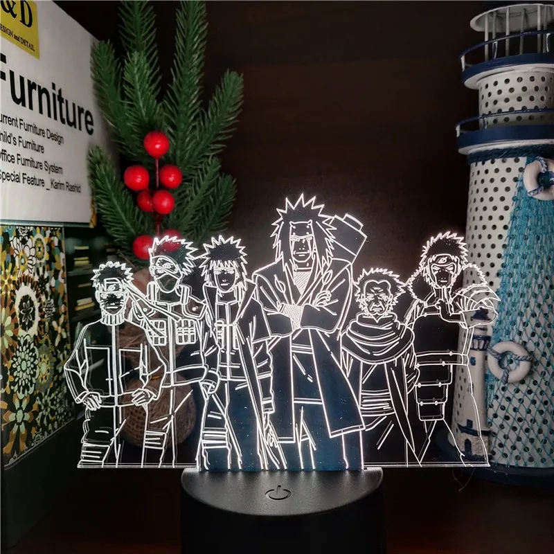 Naruto Jiraiya Minato Hashirama Kakashi LED Night Light Amine 3D Illusion Lamp for Bedroom Decor Bedside Table Lamp Kids Gifts