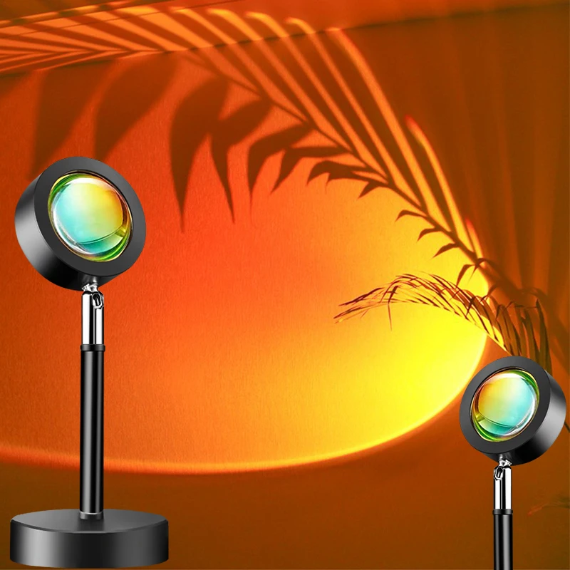 Sunset Projector Floor Night Light Art Wall Decor Lights LED Rainbow Projection Lamp USB Red Atmosphere Room Decoration | Освещение