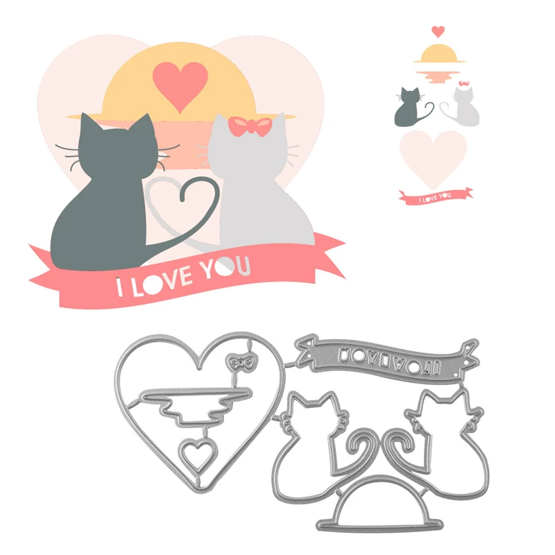 GJCrafts я люблю тебя сердце штампы Кот металлические Вырубные Скрапбукинг Ремесло