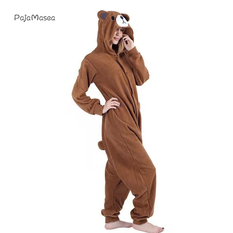 

Brown Bear Animal Women PAJAMASEA For Adults Cartoon Pyjamas Onesies Piece Pajamas Cosplay Costume Halloween Raccoon Kigurumi