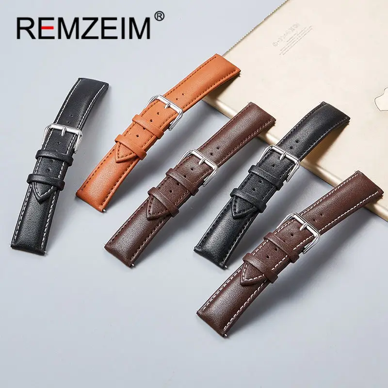 REMZEIM Calfskin Leather Watchband 16mm 18mm 20mm 22mm 24mm Soft Material High Quality Strap Watch Accessories Band 5 Colors
