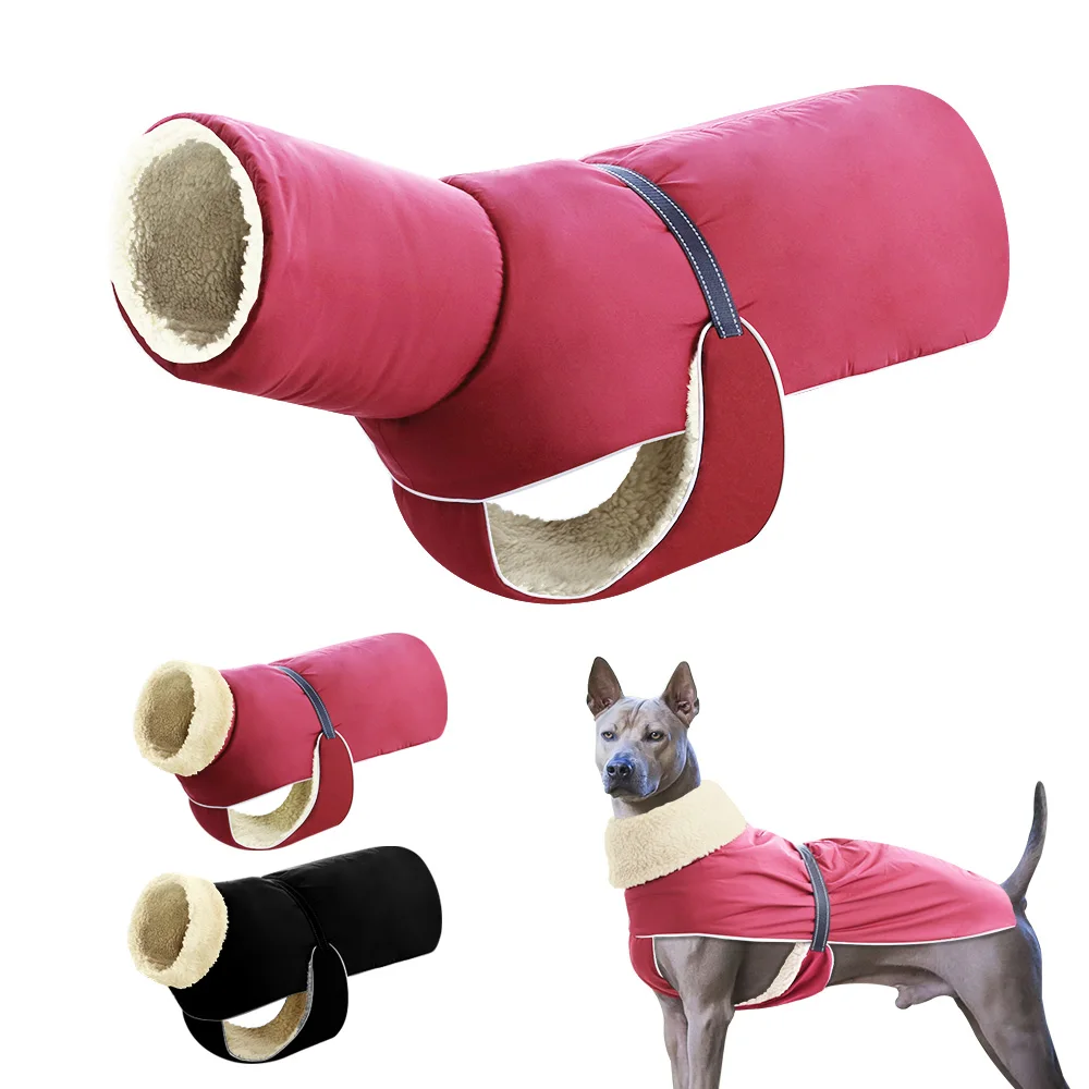 

Thick Dog Clothes Winter Warm Large Dog Jacket Clothing Red Black High Collar Dog Coat Reflective for Medium Large Dog Greyhound