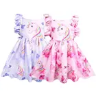 Хлопковое платье на бретельках, с радужным единорогом, летнее, для принцессы, детская вечерние чная одежда, подарки на день рождения, 2021