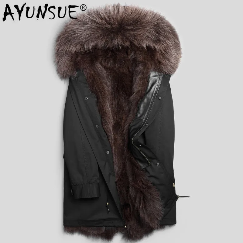 AYUNSUE натуральный мех пальто Для мужчин парка с натуральным лисьим мехом Лайнер