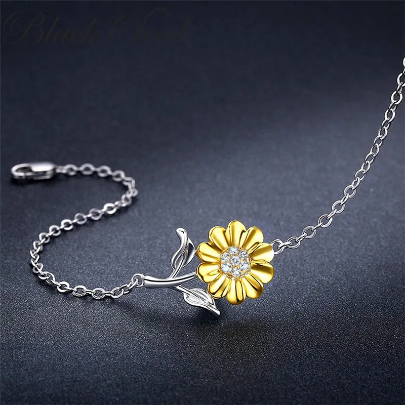 

Black Seed Sunflower Bracelet for Women Female Hand Bangles Heart Fashion Jewelry Girls Birthday Gift YB005