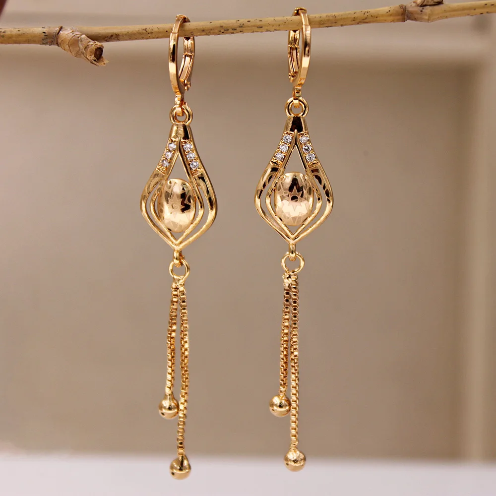 Новые позолоченные серьги висячие для женщин длинные свадебные ювелирные