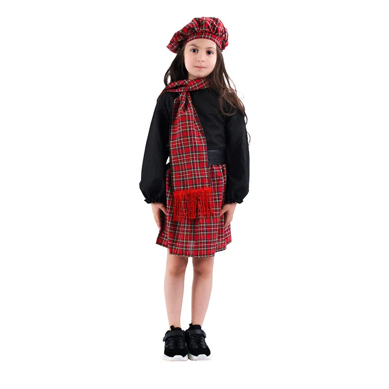 Children's Day Cosplay Scotland Girl Skirts Stage Performance Costumes Role Play Clothing Halloween Scottish Kilt Dress |