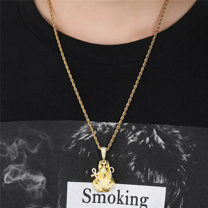 Iced Out египетское ожерелье Anubis Новое поступление Циркон Подвеска Шарм Золотая цепь хип хоп ювелирные изделия для мужчин подарки