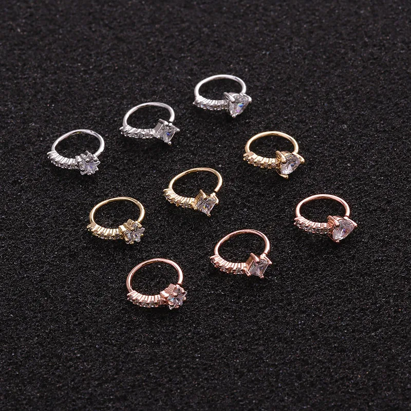 1PC 20gx8mm Cz Star Square Heart Hoop Cartilage Helix Tragus Rook Earring Nose Ear And Piercing Jewelry | Украшения и аксессуары