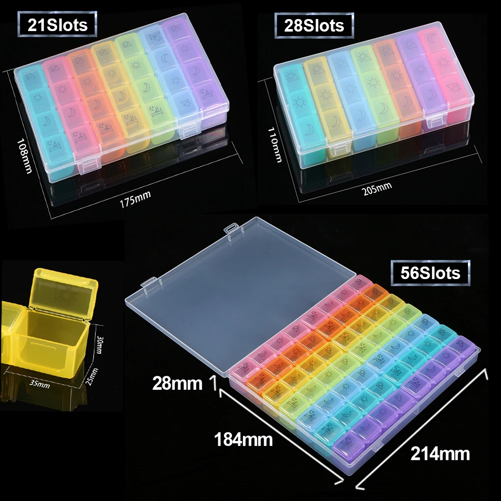 Контейнер для хранения таблеток Радужный 28/56 отделений 7 дней 28 | Дом и сад