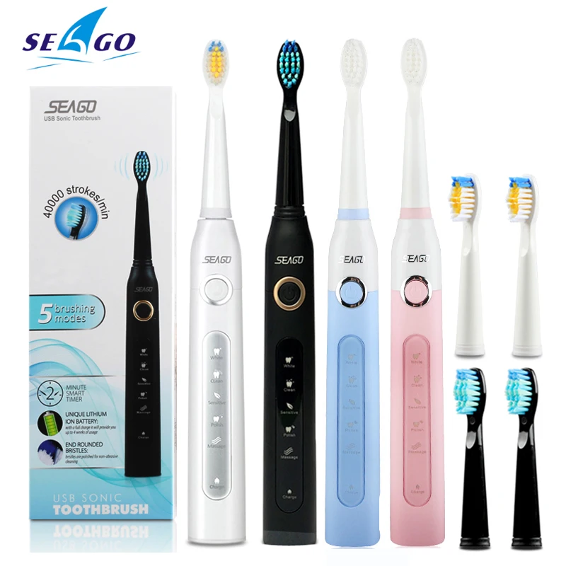 Seago SG-507, электрическая зубная щетка для взрослых с таймером, электрическая зубная щетка с зарядкой от USB, 3 шт., Сменная головка щетки