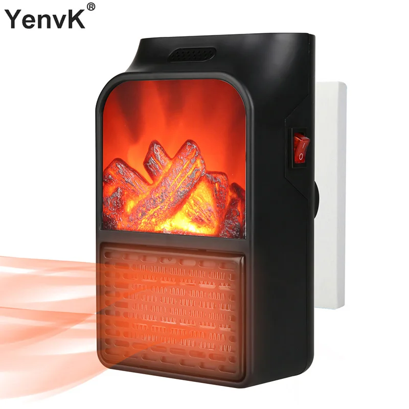

1000W Flame Heater Plug-In Wall Space Heater Electric Mini Warm Fan Adjustable Temperature Blower Radiator Hand Heating For Room