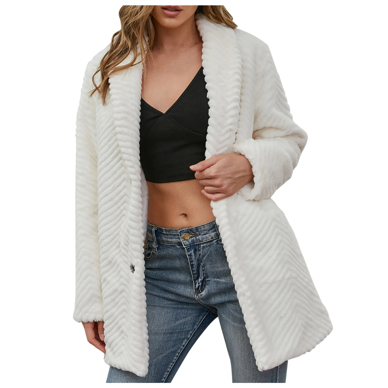 

Womens Fashion Pure Color Long Sleeve Cardigan Plush Thicken Outwear Jacket Coat
