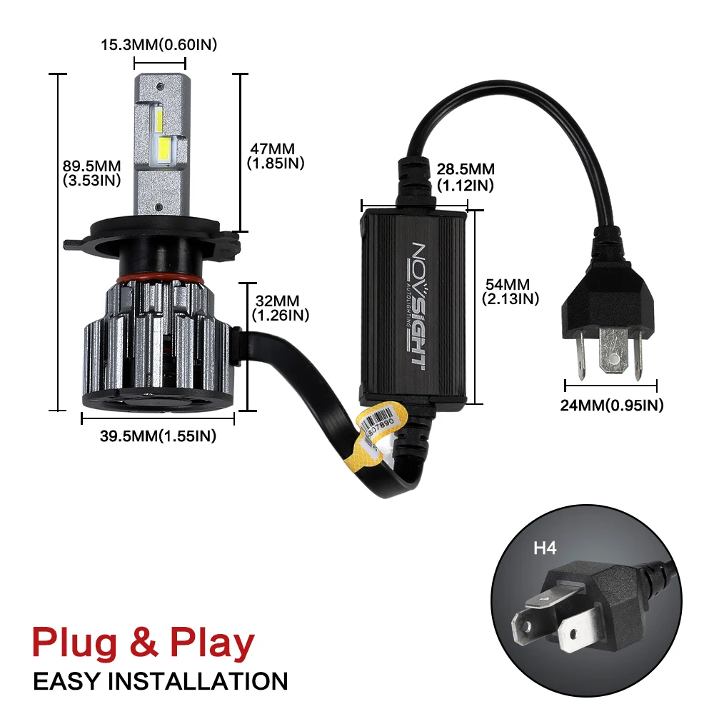 NOVSIGHT 90W 15000LM Автомобильный светодиодный головной светильник для автомобилей H4 HB2 H7 H11 9005/HB3 9006/HB4 светодиодный светильник лампы 6000K Автомобильные фары комплект 12V