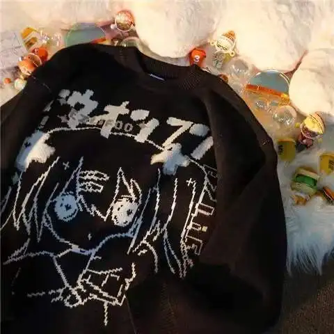 Женский свитер оверсайз Y2k Осенний джемпер с длинным рукавом пуловер в стиле