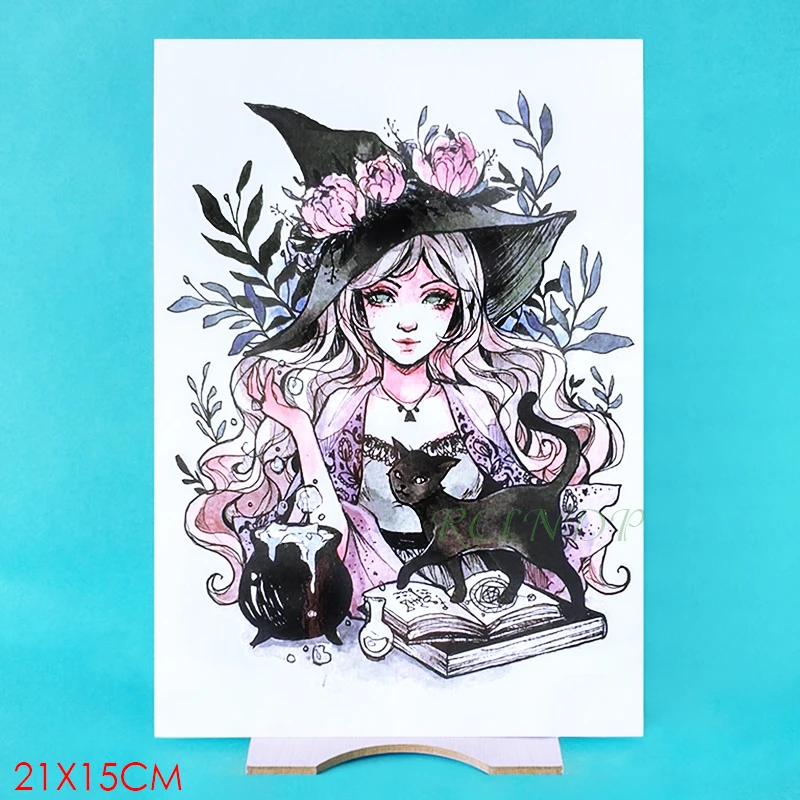 Водонепроницаемые временные тату наклейки Волшебники ведьмы девушки цветка