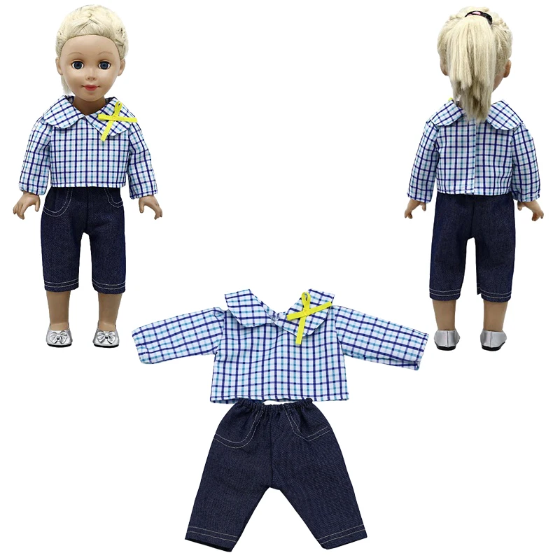 

Новинка 2021, Модные Синие Клетчатые и джинсовые брюки, женская одежда для 18-дюймовых американских и 43 см кукол новорожденных, игрушка для дев...
