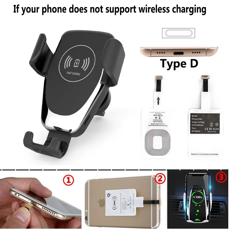 Black For iPhone Быстрое Qi автомобильное беспроводное зарядное устройство для iPhone XS Max XR X Samsung S10 S9 интеллектуальная беспроводная зарядка телефона Автомобильный держатель для Xiaomi - Цвет: Black For iPhone