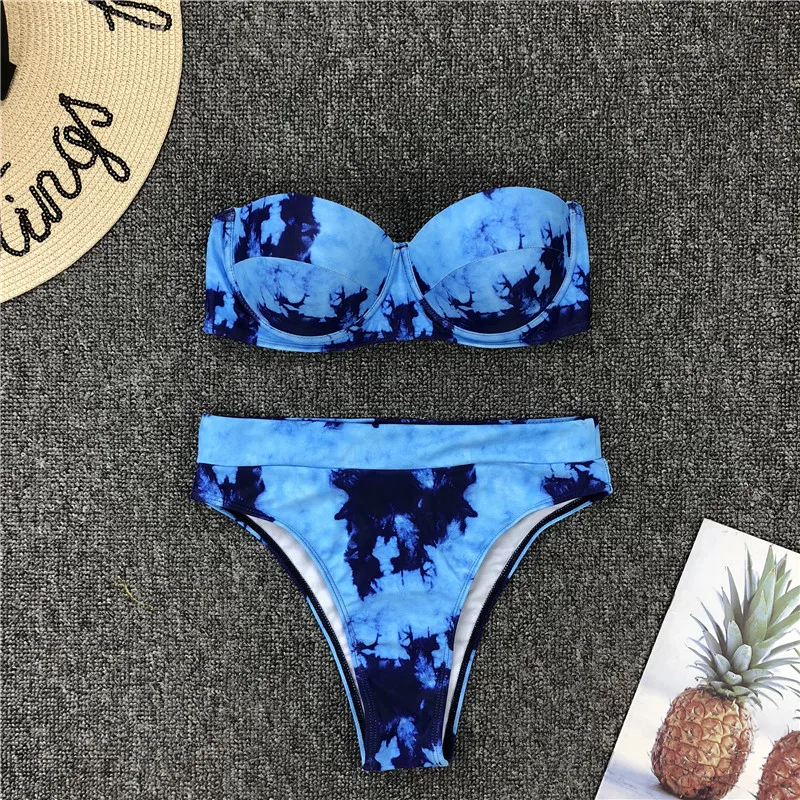 Женский купальник с высокой талией бикини цветочным принтом пуш ап