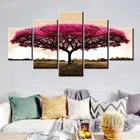 5 панелей, абстрактная красная картина маслом на холсте с изображением дерева, плакаты и принты, пейзаж, настенные картины, домашний декор для стен