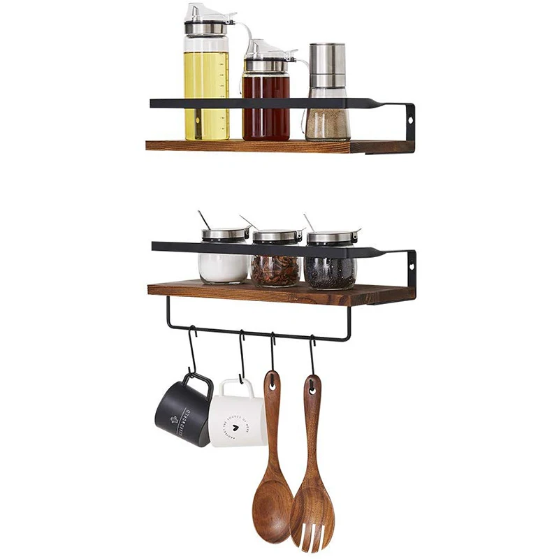 

Floating Shelves 4 in 1 Rustic Wood Wall Mounted Storage Shelf for Bathroom, Kitchen, Bedroom, Living Room Set Of 2 with Removab