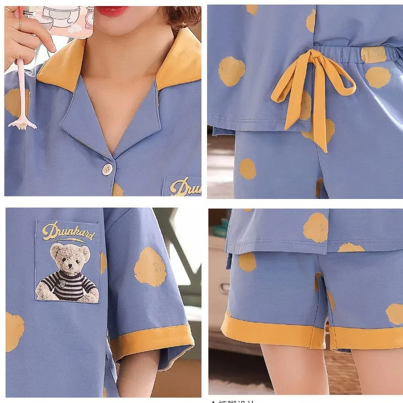 

Summer Short-Sleeved Pajamas Women'S Cardigan 100% Cotton Home Service Suit Plump Women Sleepwear Pajamas Plus Size M-4XL