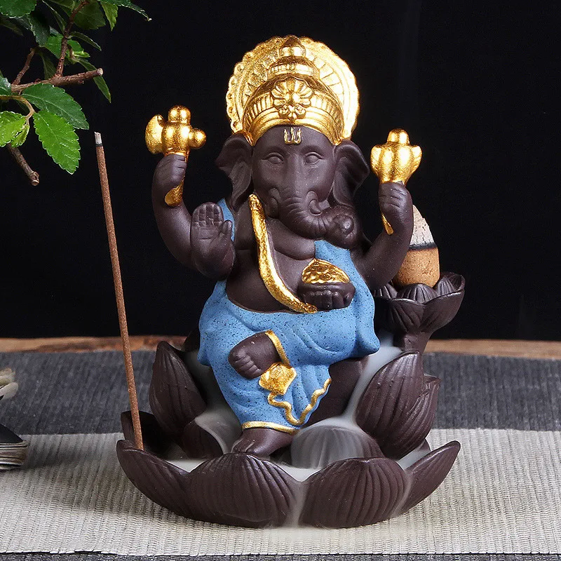 Керамическая курильница Ganesha Backflow лотос слон Бог эмблема благовония водопад