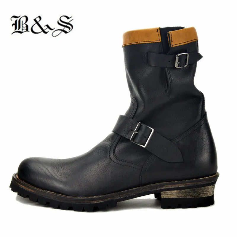 Мужские мотоциклетные ботинки в стиле ретро из натуральной кожи