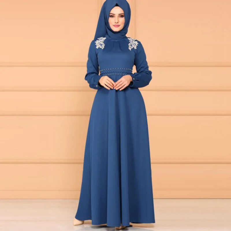 Длинное платье Abaya в этническом стиле с высокой талией кружевное длинным рукавом