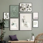 Настенная картина с зелеными растениями в скандинавском стиле, абстрактная форма, современные листья, простые картины на холсте в виде вазы, плакат для гостиной, домашний декор