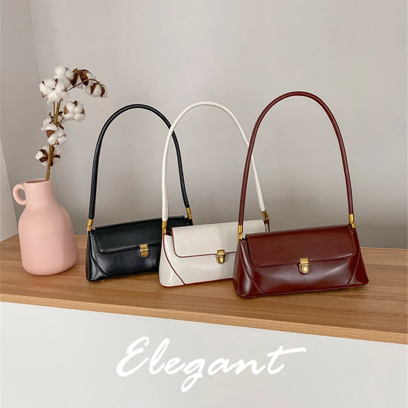 

Shoulder Bags for Women Vintage All-match Underarm Bag Fashion Elegant Baguette Shopping Bag PU Solid Color Chain Handbags