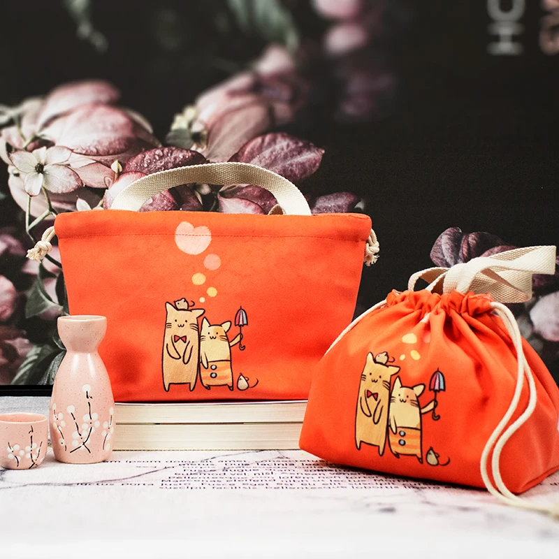 

Cute Japanese-style Portable Lunch Bag For Children Drawstring Design Lunch Box Tote Cooler Handbag Dinner Container ZL508