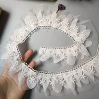 2 yards ivory 60mm 2 layer pleated lace ribbon gathered mesh chiffon fabric handmade diy wedding dress lace trim sewing craft