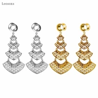 leosoxs 2pcs fashion retro ethnic style multi layer hollow fan shaped pendant ear piercing jewelry