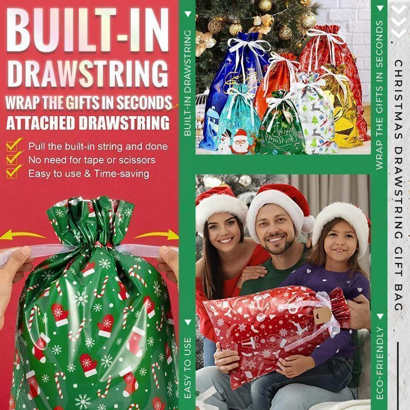 Bolsa de regalo de Navidad de 15 piezas, bolso con cord&oacute;n aleatorio, adorno colgante para &aacute;rbol de Navidad, galleta de caramelo, bolsas de envoltura de regalo-3
