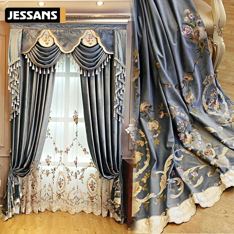 

Flannelette Embroidery Curtain for Living Room Bedroom Boutique European American Embroidery Gauze Chinese Curtain Customization