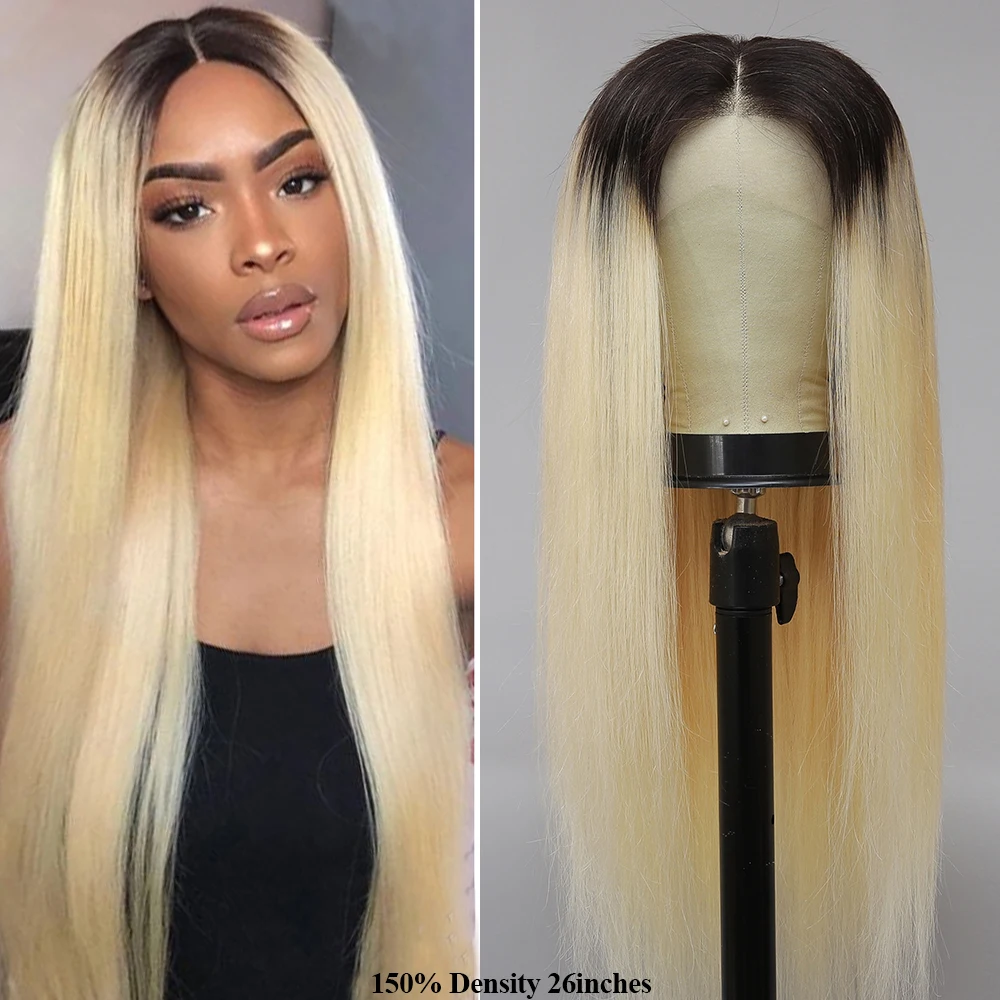 

T1B/613 Ombre Blonde Lace Front Human Hair Wigs For Women Brazilian Remy Straight Pre Plucked 13x4 Lace Wig 150% Density SOKU